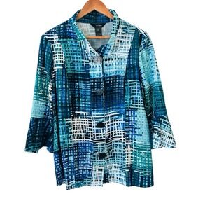 Ali Miles Button Up Top Womens Size L Abstract Maximalist Geometric 3/4 Sleeve